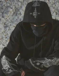 Men Maharishi 4280 Duelling Tigers Embroidered Hooded Sweat
