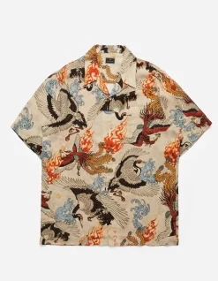 Men Maharishi 4509 Peace Cranes Camp-Collar Shirt