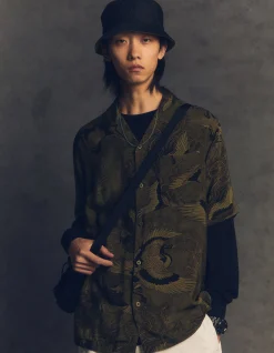Men Maharishi 4509 Peace Cranes Camp-Collar Shirt