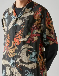 Men Maharishi 4509 Peace Cranes Camp-Collar Shirt