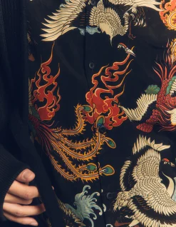 Men Maharishi 4509 Peace Cranes Camp-Collar Shirt