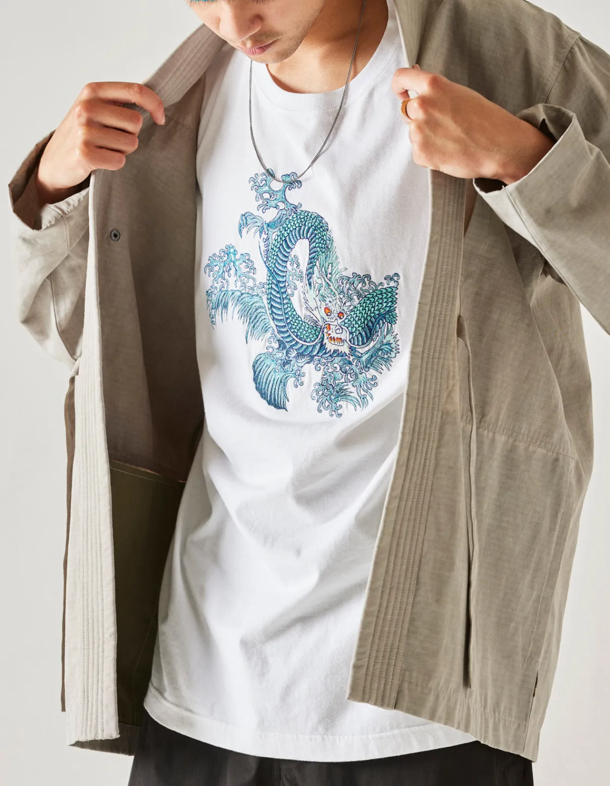 Men Maharishi 4243 Water Dragon Embroidered T-Shirt